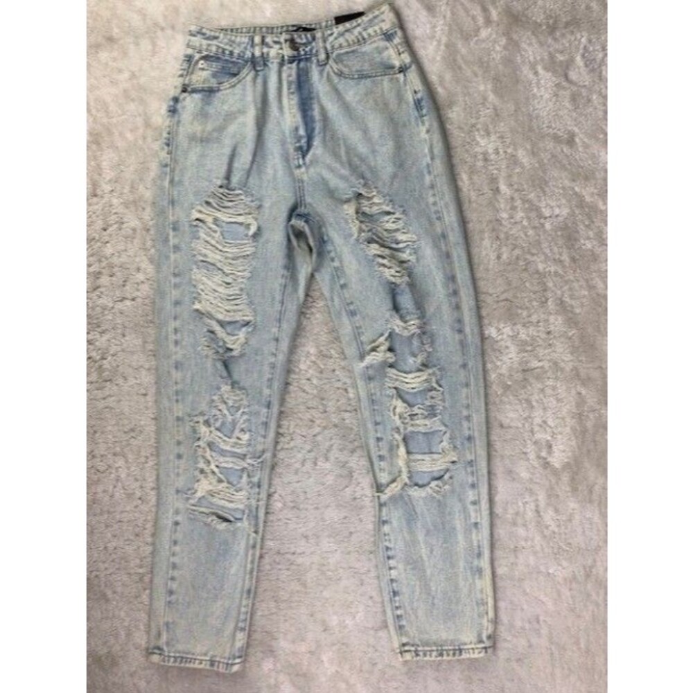 Missguided Riot Size 6 Womens Jeans High Rise Mom Light Wash Distressed